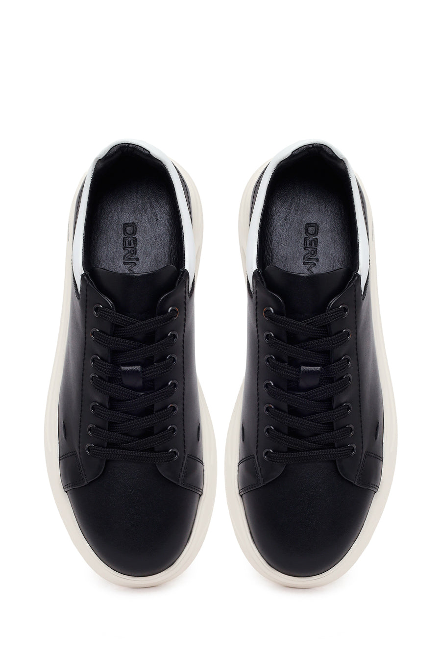 Erkek Siyah Bağcıklı Deri Sneaker