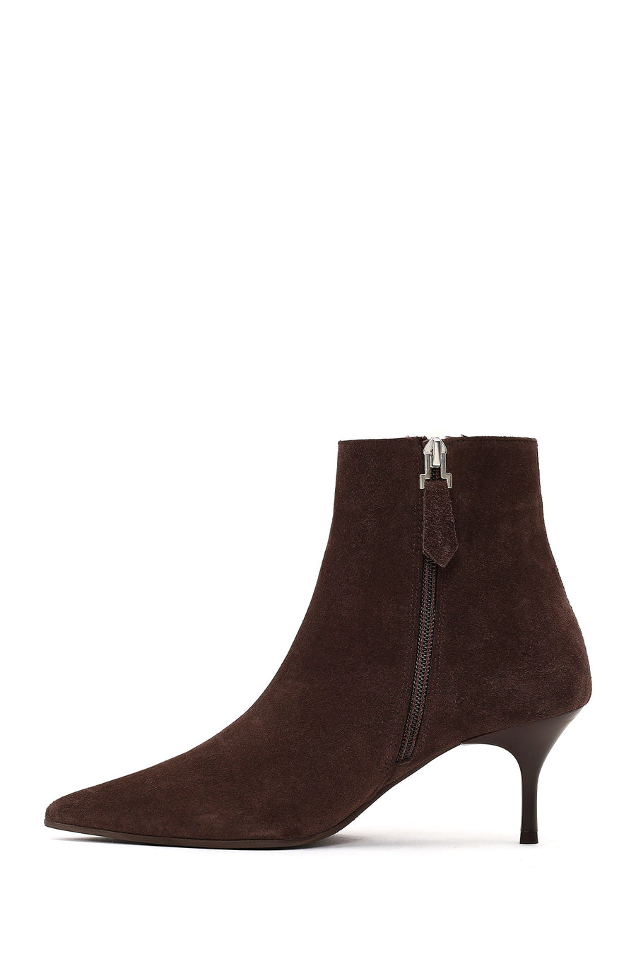 Woman Brown Zip Closure Thin-Heeled Suede Boots