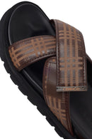 Men's Brown Patterned Leather Slippers | Derimod