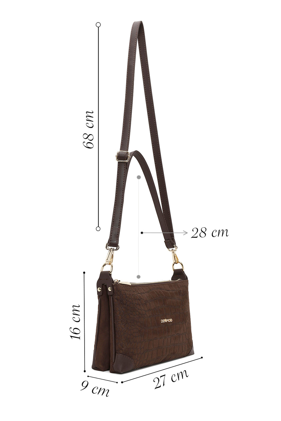 Woman Brown Printed Long-Strap Suede Shoulder Bag