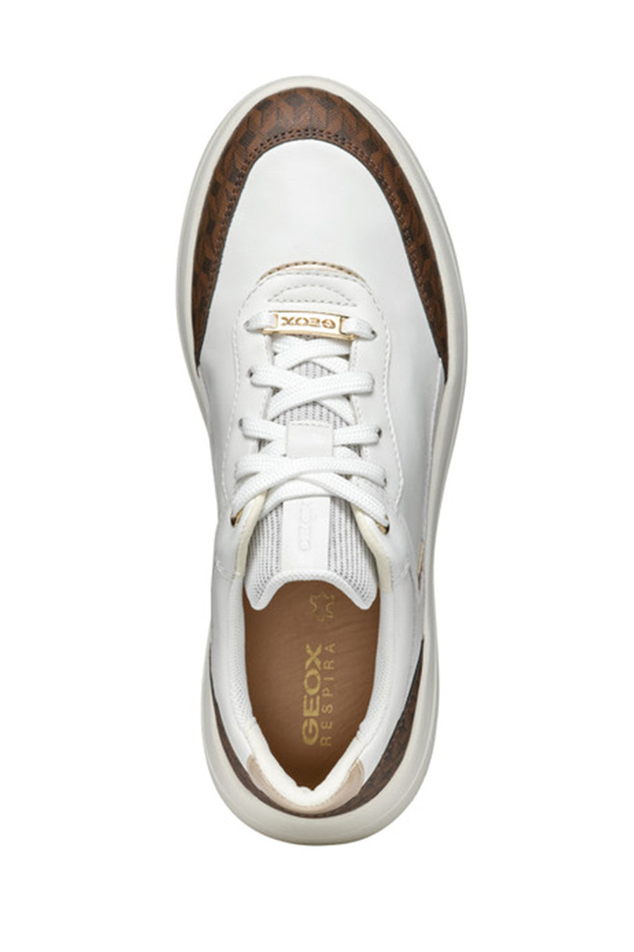 Geox Woman White Thick Sole Lace Up Leather Sneakers