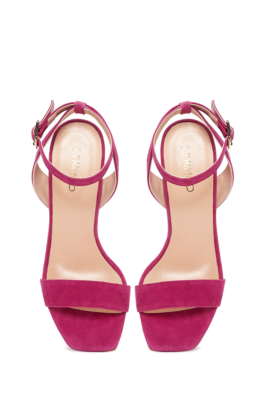 Kadın Pembe Süet Deri Kalın Topuklu Sandalet