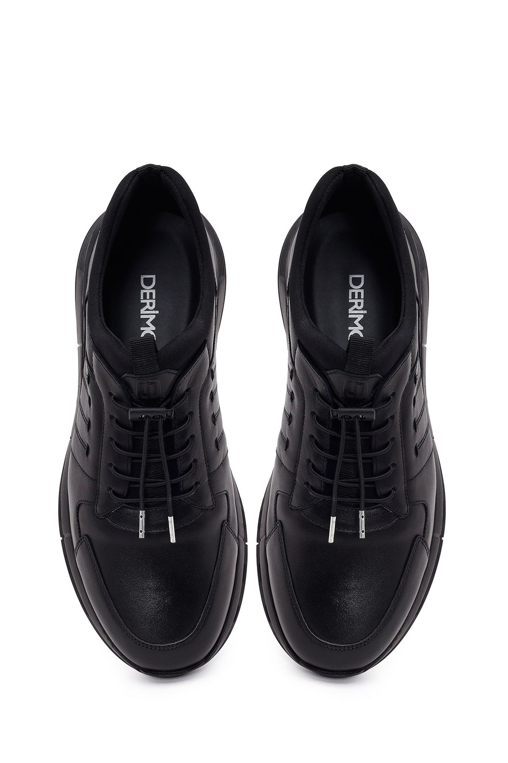 Erkek Siyah Bağcıklı Deri Sneaker
