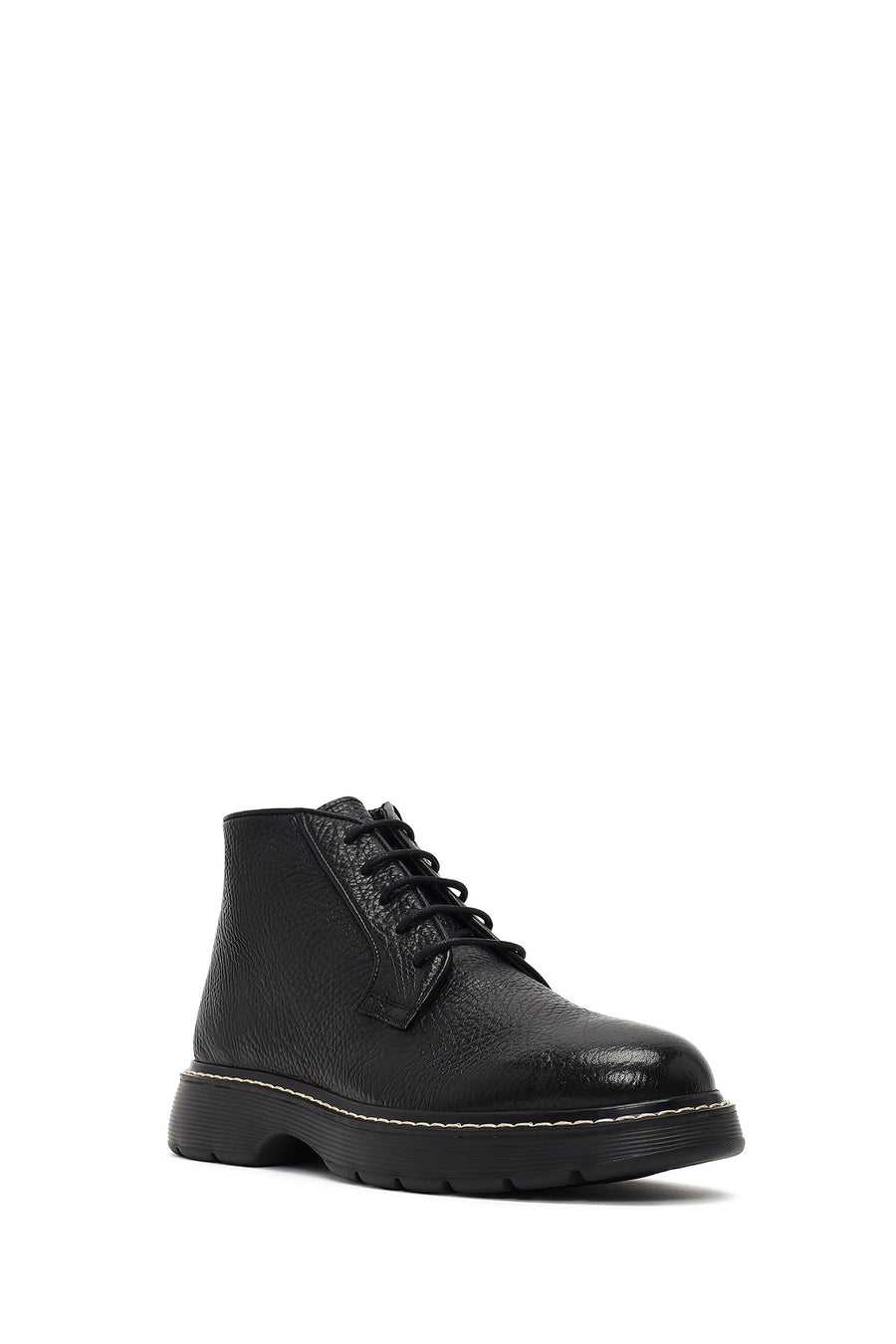 Men's Black Lace-Up Zipper Leather Casual Boot