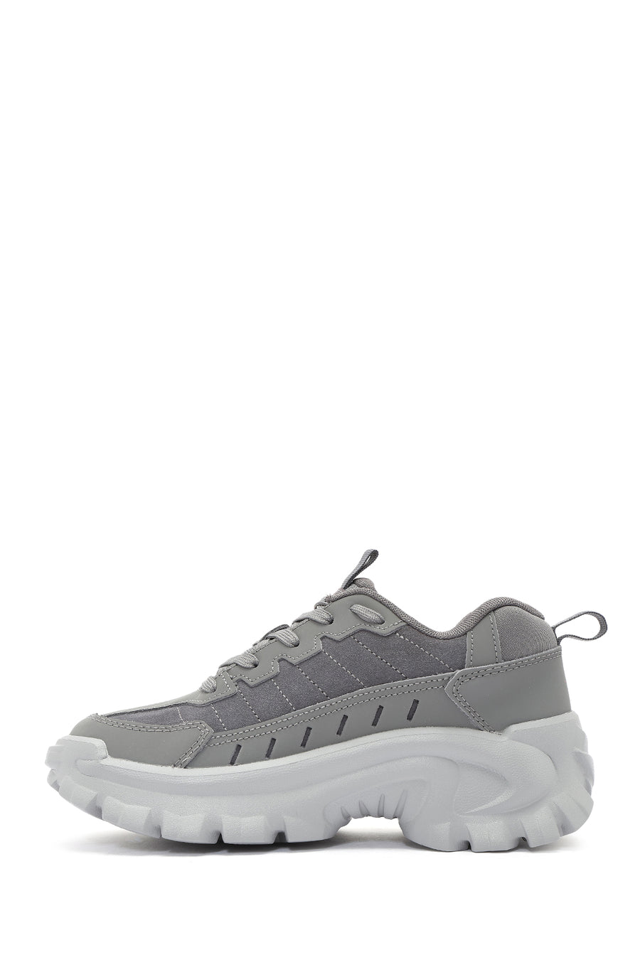 Caterpillar Men's Grey Intruder Essential Lace-Up Chunky Sole Leather Sneaker