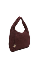 Woman Burgundy Woven Suede Shoulder Bag | Derimod
