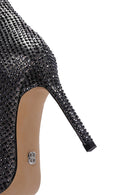 Women's Anthracite Stone Thin Heeled Leather Boots | Derimod