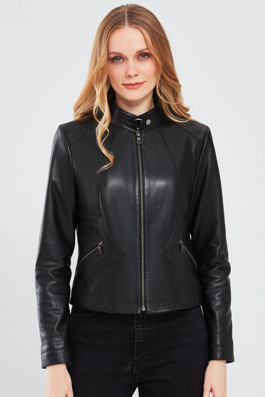 Kristin Women's Black Short Leather Jacket