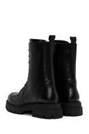 Woman Black Lace-Up Zipper Detail Leather Postal Boots | Derimod