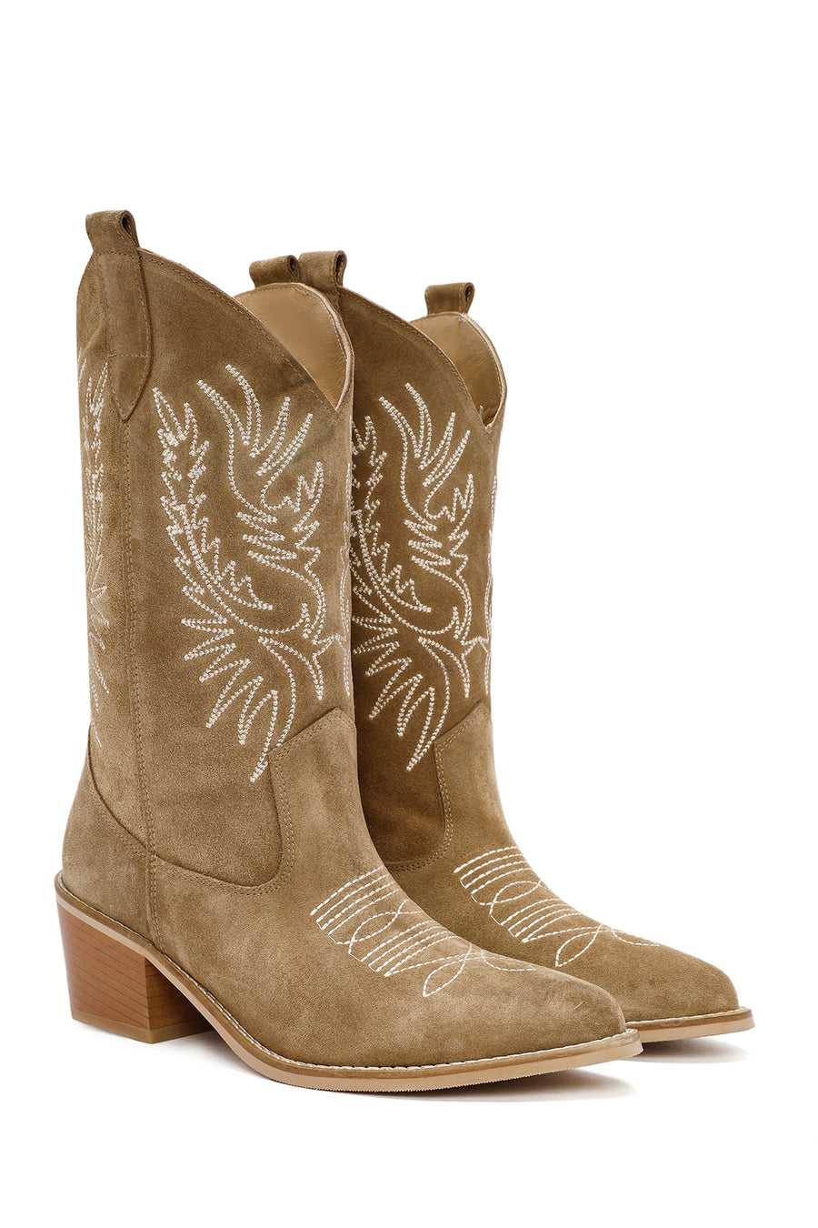 Women's Mink Suede Leather Heeled Cowboy Boots