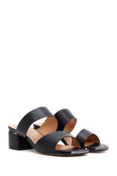 Women's Black Short Thick Heeled Slippers | Derimod