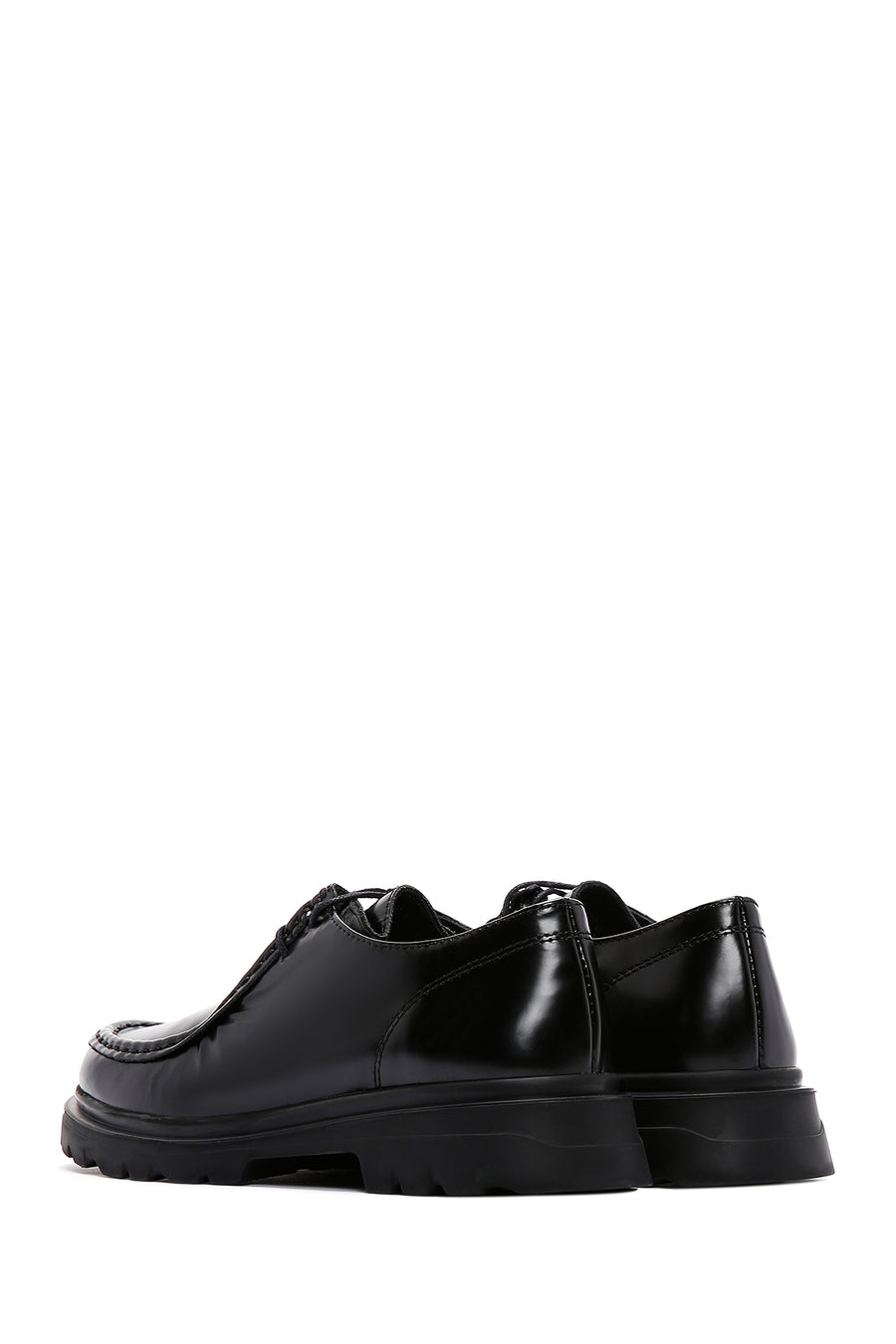 Women's Black Lace-Up Leather Casual Shoes