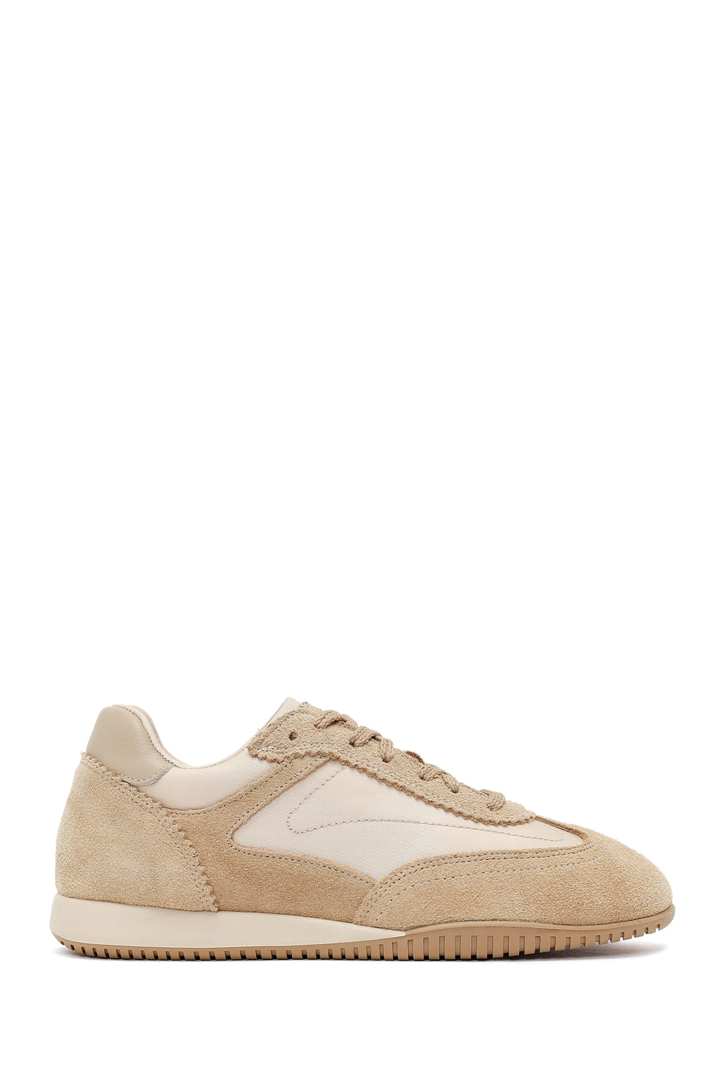Kadın Bej Bağcıklı Süet Deri Sneaker