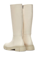 Women's Beige Leather Zippered Thick Soled Boots | Derimod