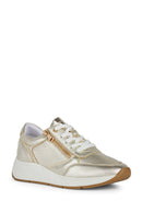 Geox Women's Beige Cristael Lace-Up Metallic Leather Sneaker | Derimod
