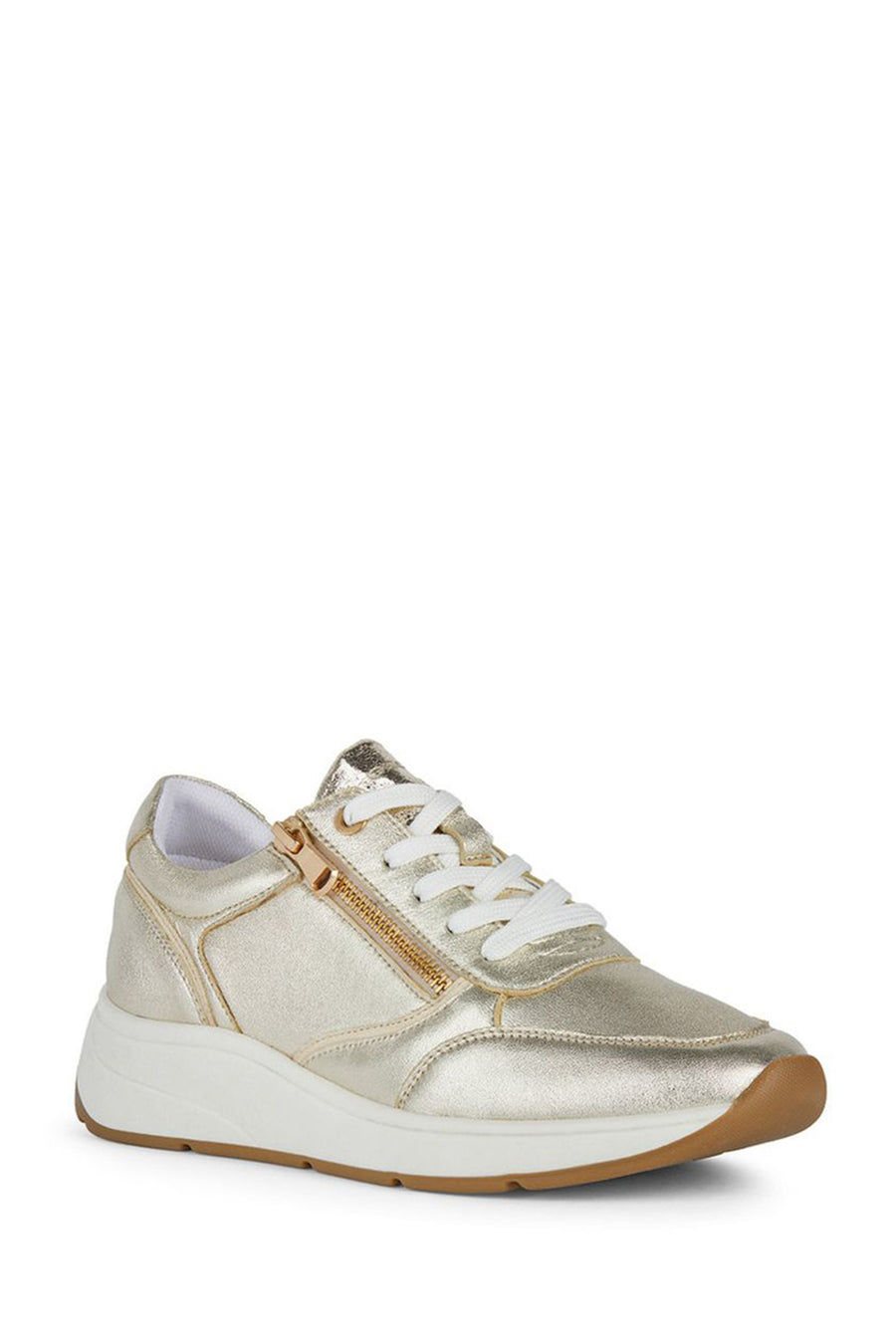Geox Women's Beige Cristael Lace-Up Metallic Leather Sneaker