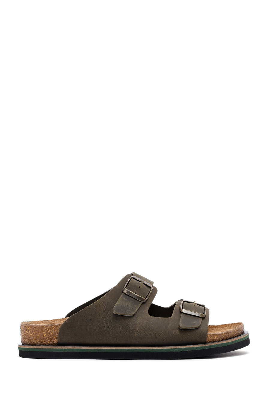 Men's Khaki Buckled Nubuck Leather Slippers