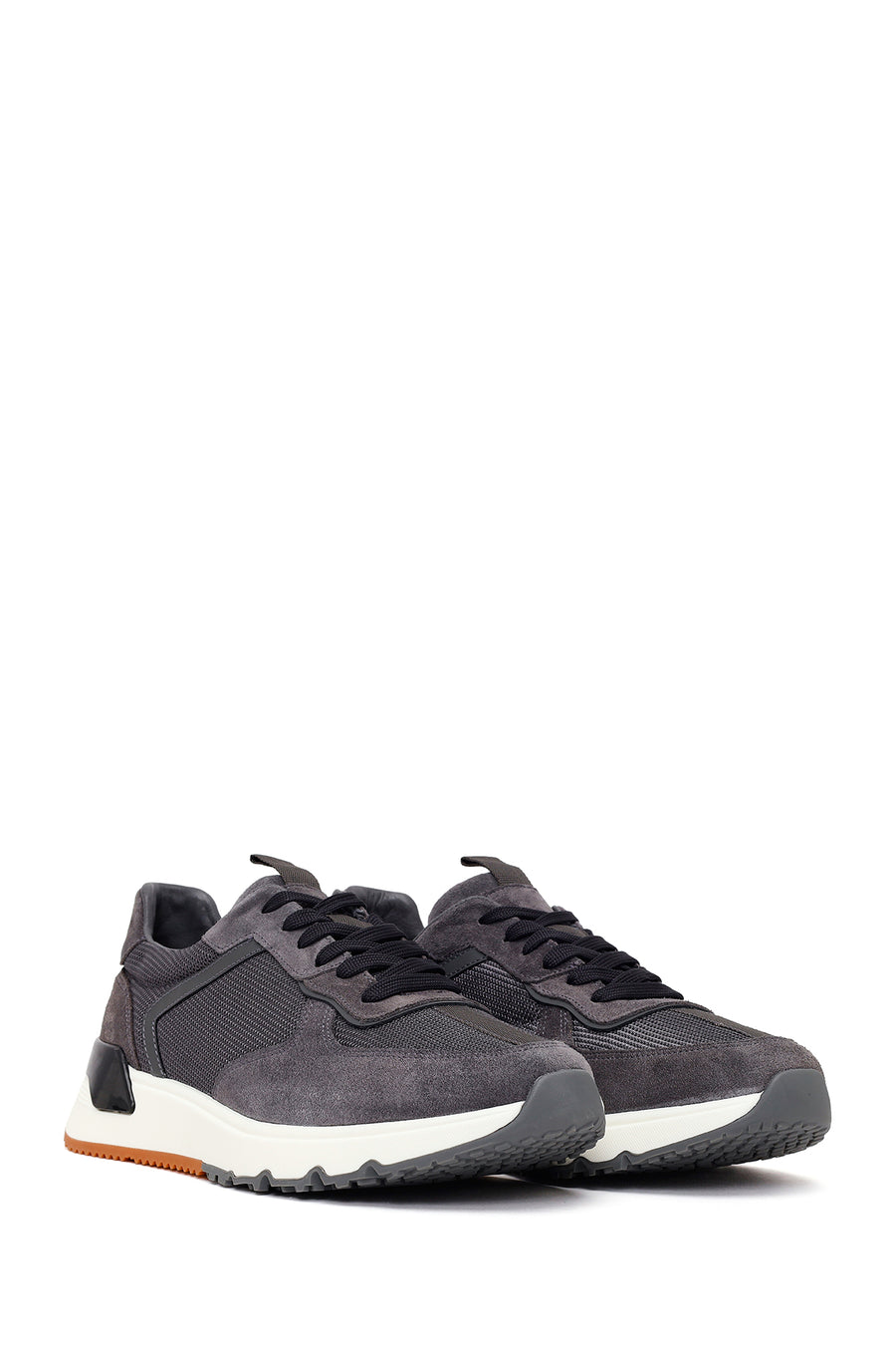 Male Gray Lace-Up Thick-Soled Leather Sneaker