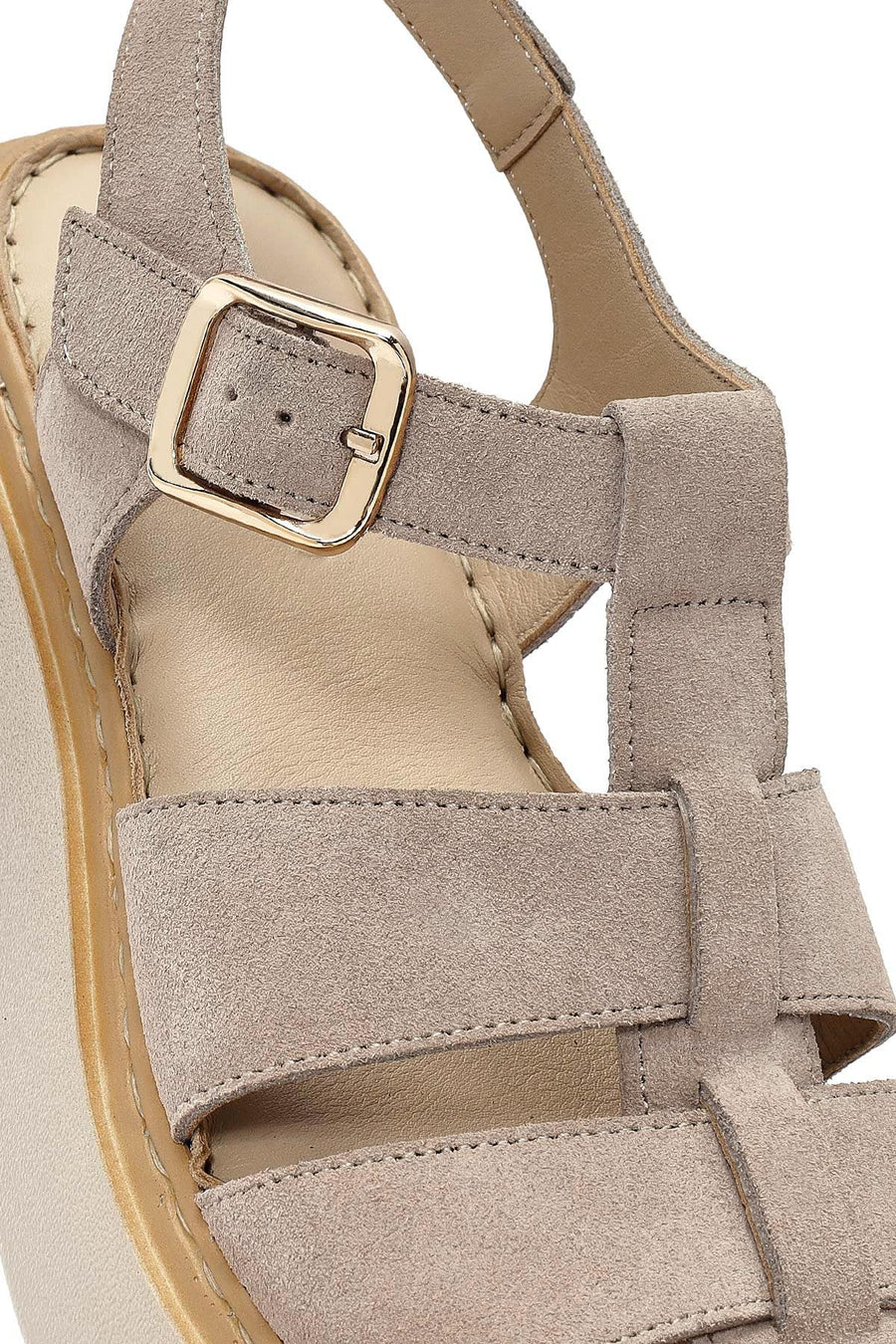 Women's Mink Ankle Buckle Thick-Soled Suede Leather Comfort Sandals