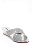Women's Gray Stone Wedge Heel Open-Back Slippers | Derimod
