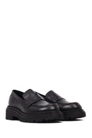 Women's Black Thick-Soled Leather Masculine Loafer | Derimod