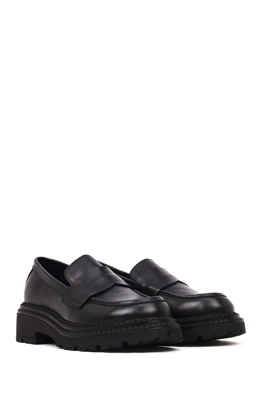 Women's Black Thick-Soled Leather Masculine Loafer