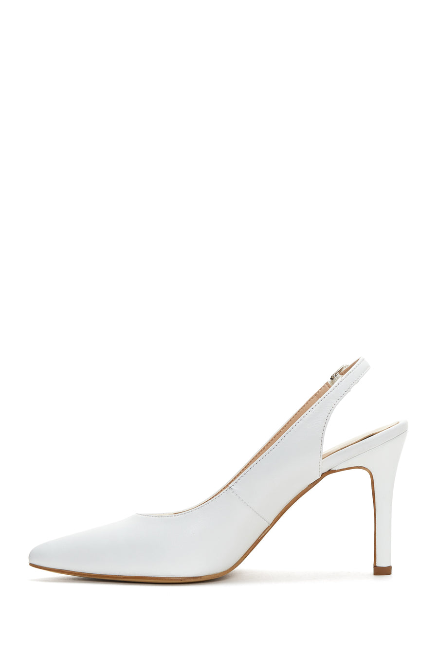 Women's White Leather Heeled Shoes