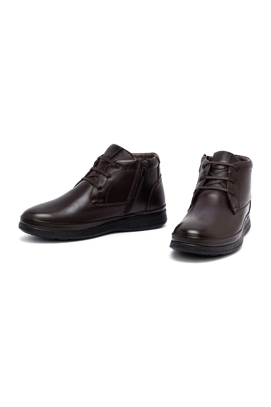 Male Brown Zip Closure Leather Boots
