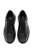 Men's Black Lace-Up Thick Sole Leather Sneakers | Derimod
