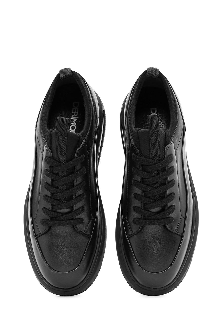 Men's Black Lace-Up Thick Sole Leather Sneakers