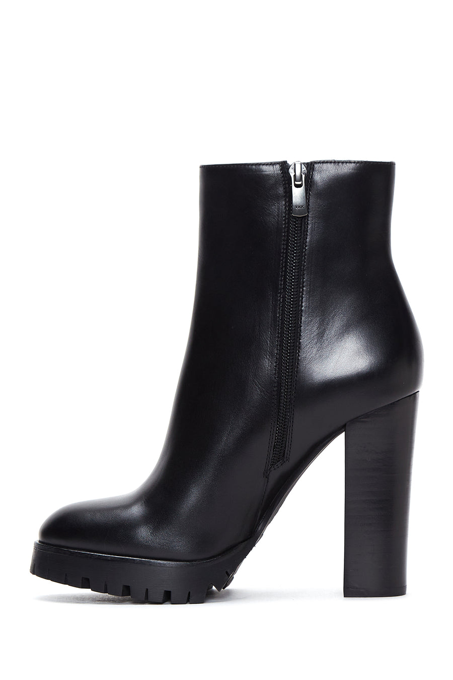 Women's Black Leather Platform Heeled Boots