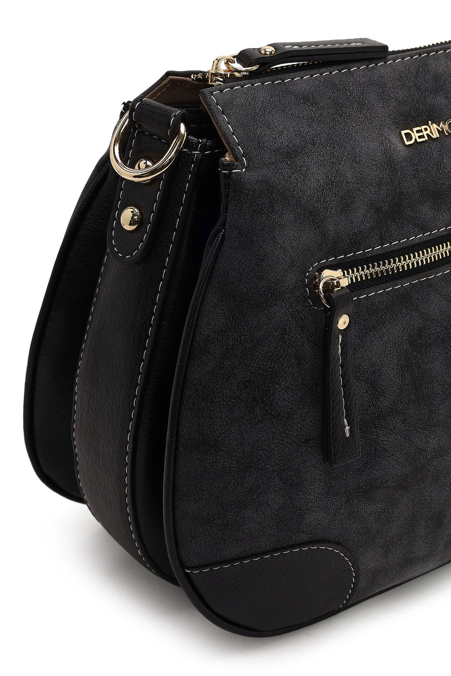 Woman Black Long-Strap Nubuck Crossbody Bag