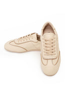 Woman Beige Lace-Up Leather Sneakers | Derimod