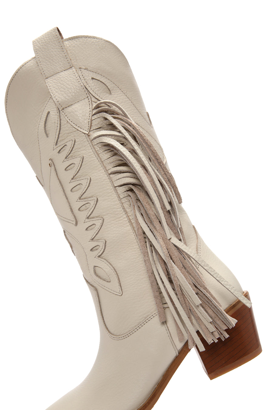Women's Cream Thick Heeled Leather Cowboy Boots