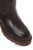 Women's Brown Thick-Soled Leather Boot | Derimod