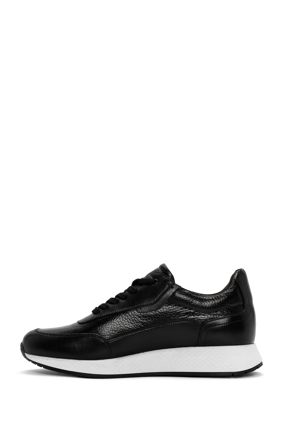 Men's Black Thick Sole Leather Casual Sneaker