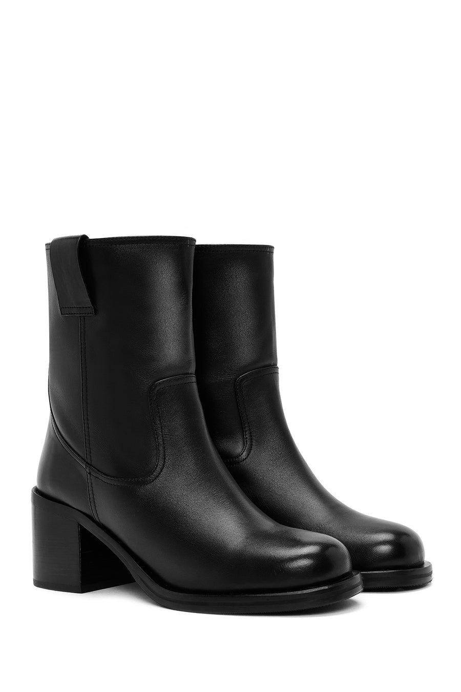 Women's Black Thick Heeled Leather Boots