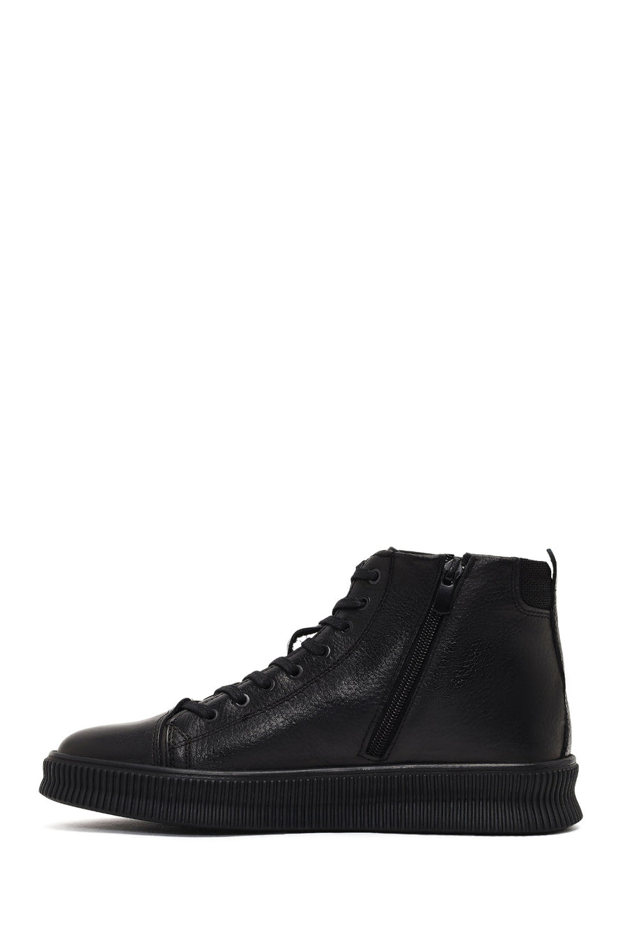Male Black Lace-Up Zip Closure Leather Sport Boots