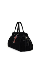 Women's Black Long Strap Suede Shoulder Bag with Accessories | Derimod