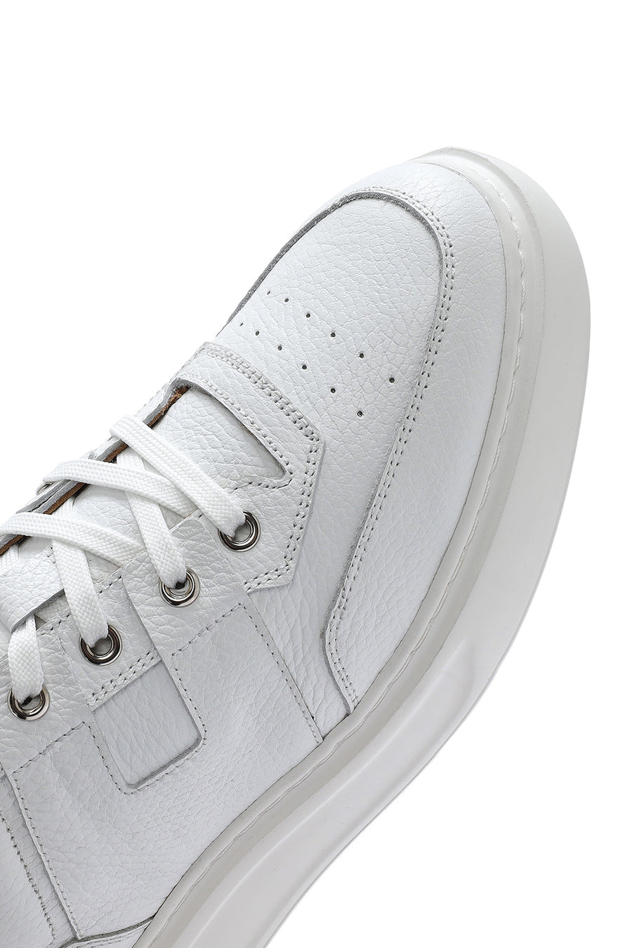 Erkek Beyaz Bağcıklı Deri Sneaker