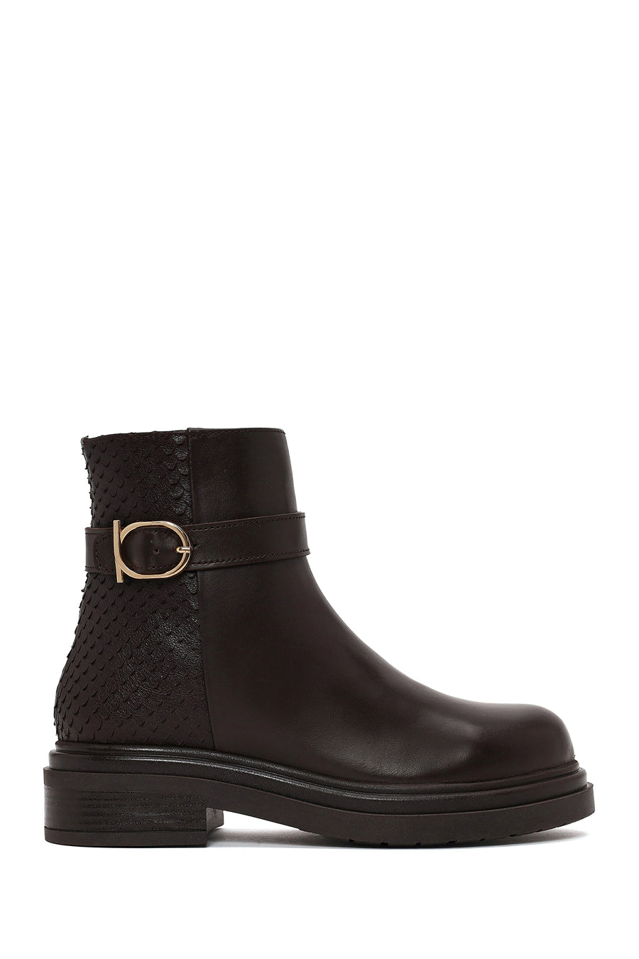 Woman Brown Zip Closure Printed Leather Boots WF190050DK | Derimod