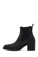 Woman Black Thick-Heeled Leather Cowboy Boots | Derimod