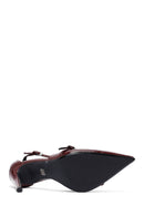 Women's Burgundy Ankle Buckle High Thin Heel Patent Leather Stiletto | Derimod