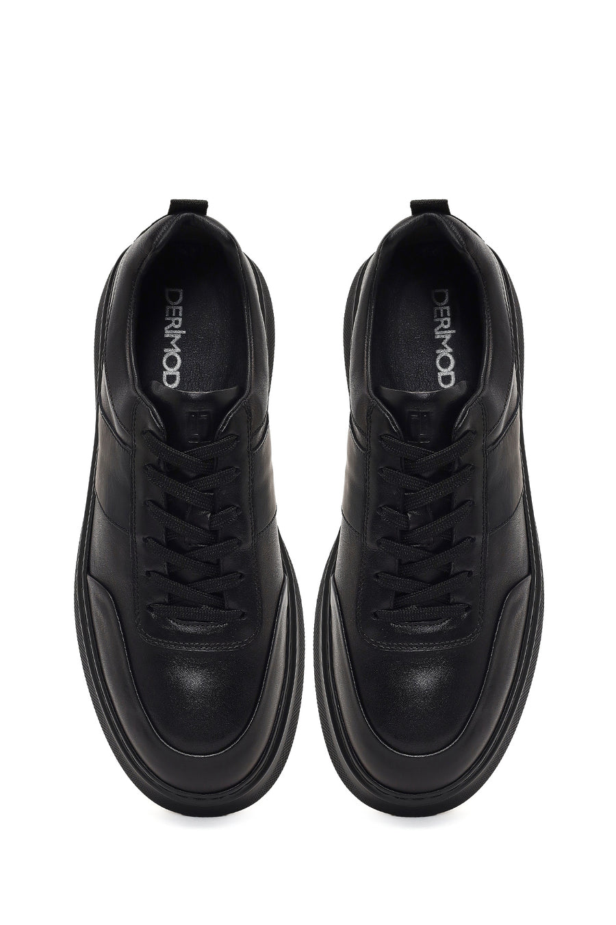 Men's Black Lace-Up Thick-Soled Leather Sneaker