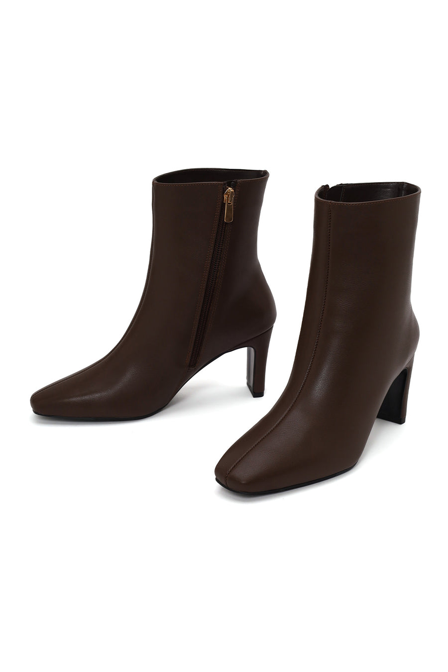 Woman Brown Zip Closure Heeled Boots
