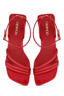 Women's Red Ankle Strap Heeled Patent Leather Sandals | Derimod