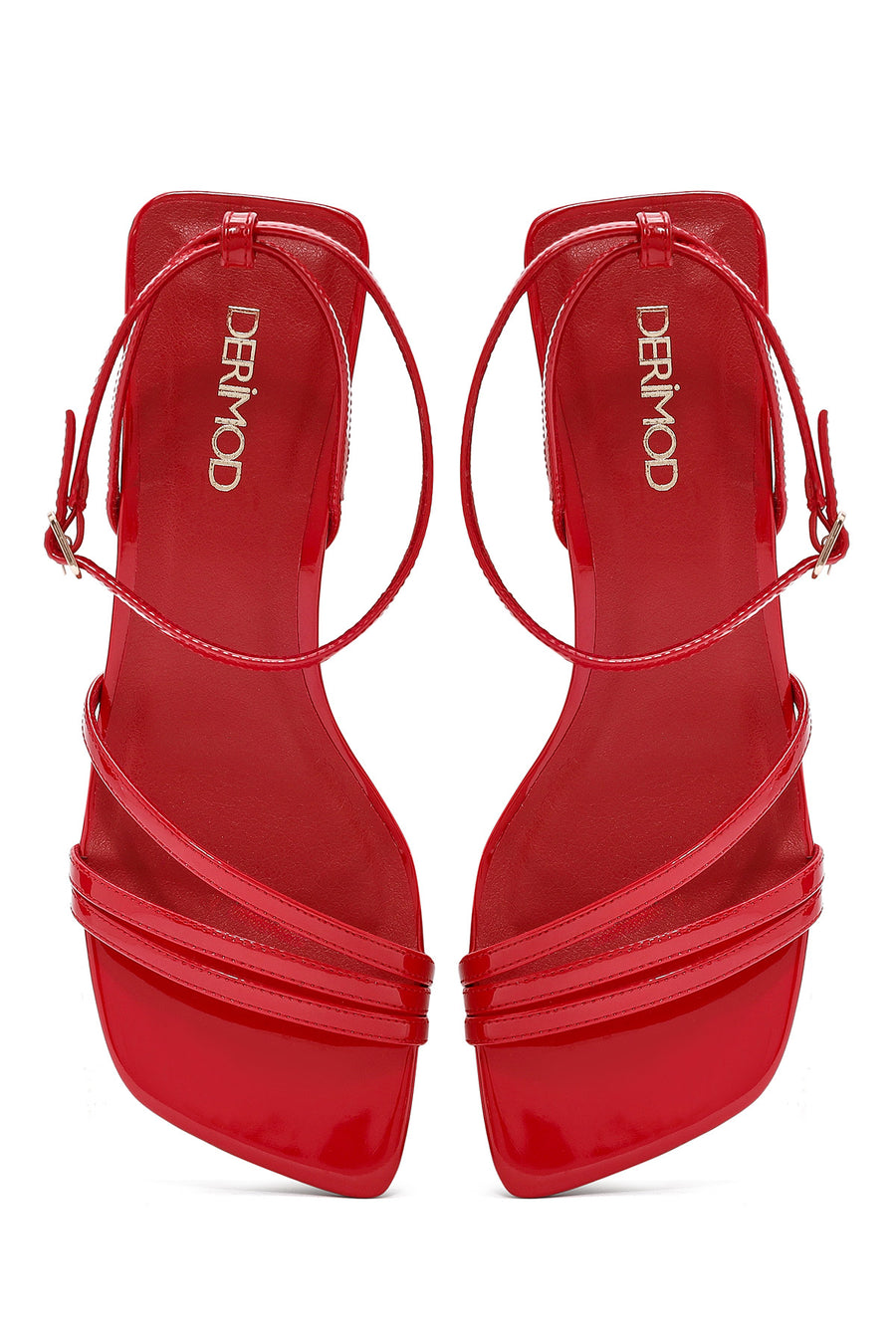 Women's Red Ankle Strap Heeled Patent Leather Sandals