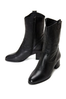 Women's Black Leather Cowboy Heeled Boots | Derimod