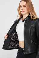 Kristin Women's Black Short Leather Jacket | Derimod