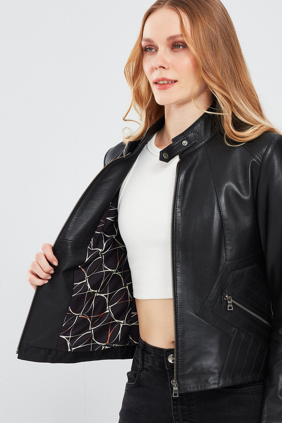 Kristin Women's Black Short Leather Jacket